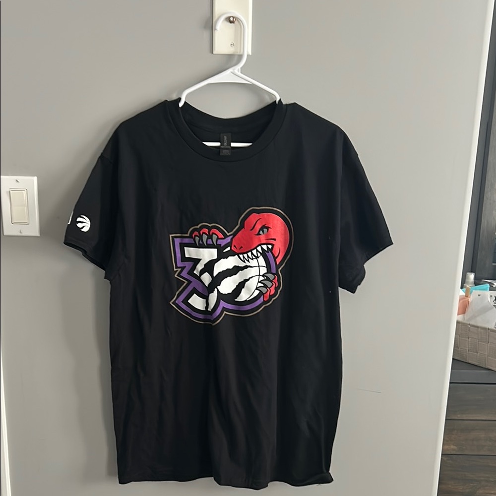 Black T-Shirt with Red Dinosaur Graphic